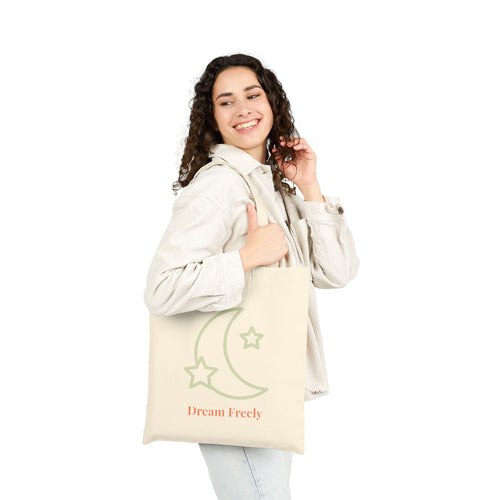 Dream Freely Cotton Canvas Tote Bag | Eco-Friendly Shopping Bag, Gift for Dreamers, Stars & Moon Design, Everyday Use, Sustainable Tote