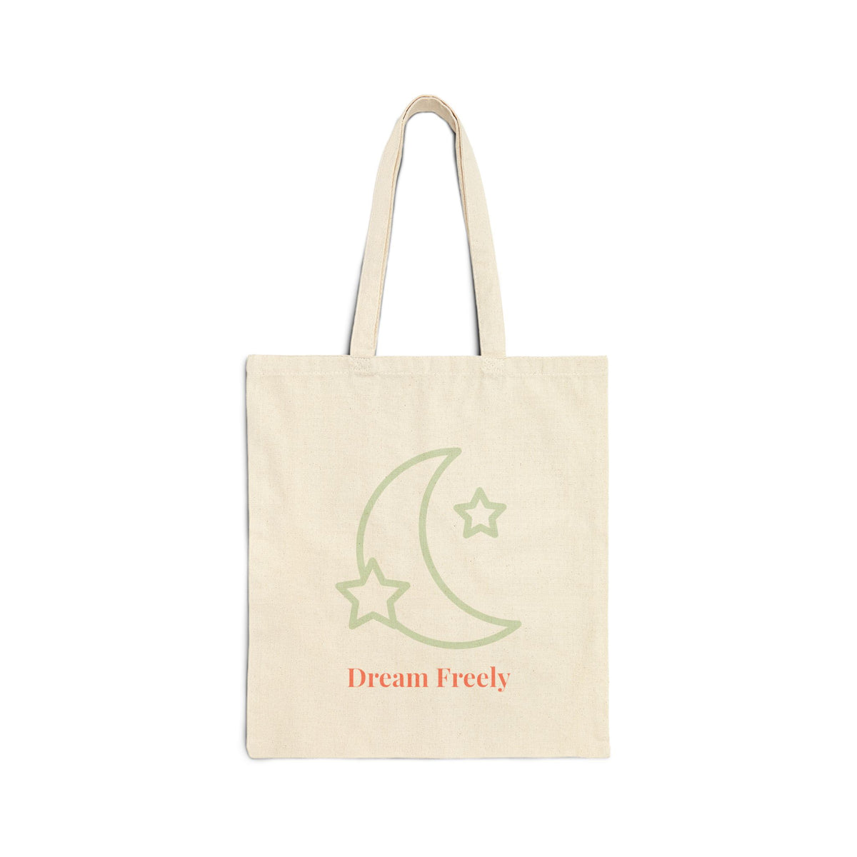 Dream Freely Cotton Canvas Tote Bag | Eco-Friendly Shopping Bag, Gift for Dreamers, Stars & Moon Design, Everyday Use, Sustainable Tote