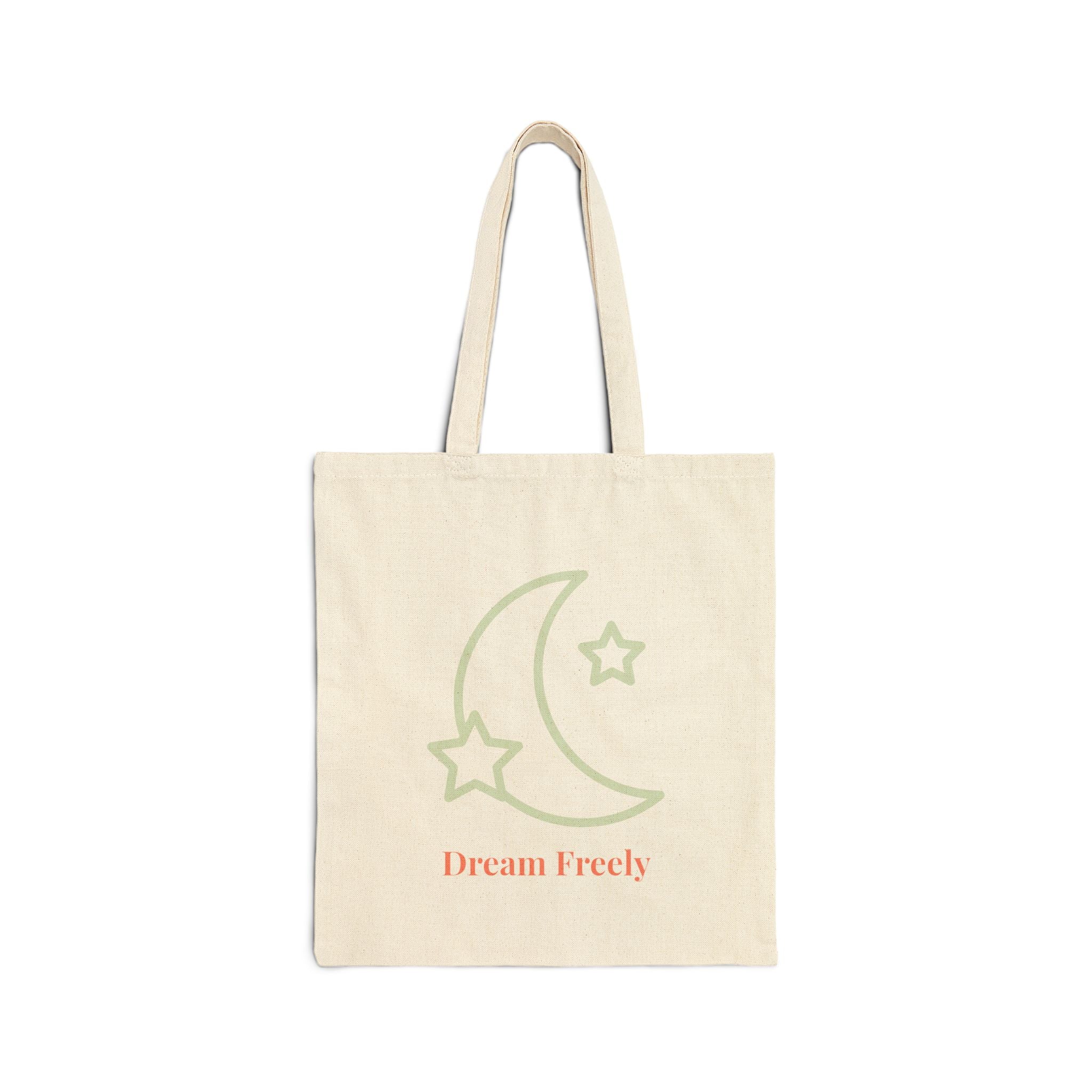 Dream Freely Cotton Canvas Tote Bag | Eco-Friendly Shopping Bag, Gift for Dreamers, Stars & Moon Design, Everyday Use, Sustainable Tote