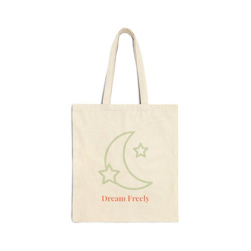 Dream Freely Cotton Canvas Tote Bag | Eco-Friendly Shopping Bag, Gift for Dreamers, Stars & Moon Design, Everyday Use, Sustainable Tote
