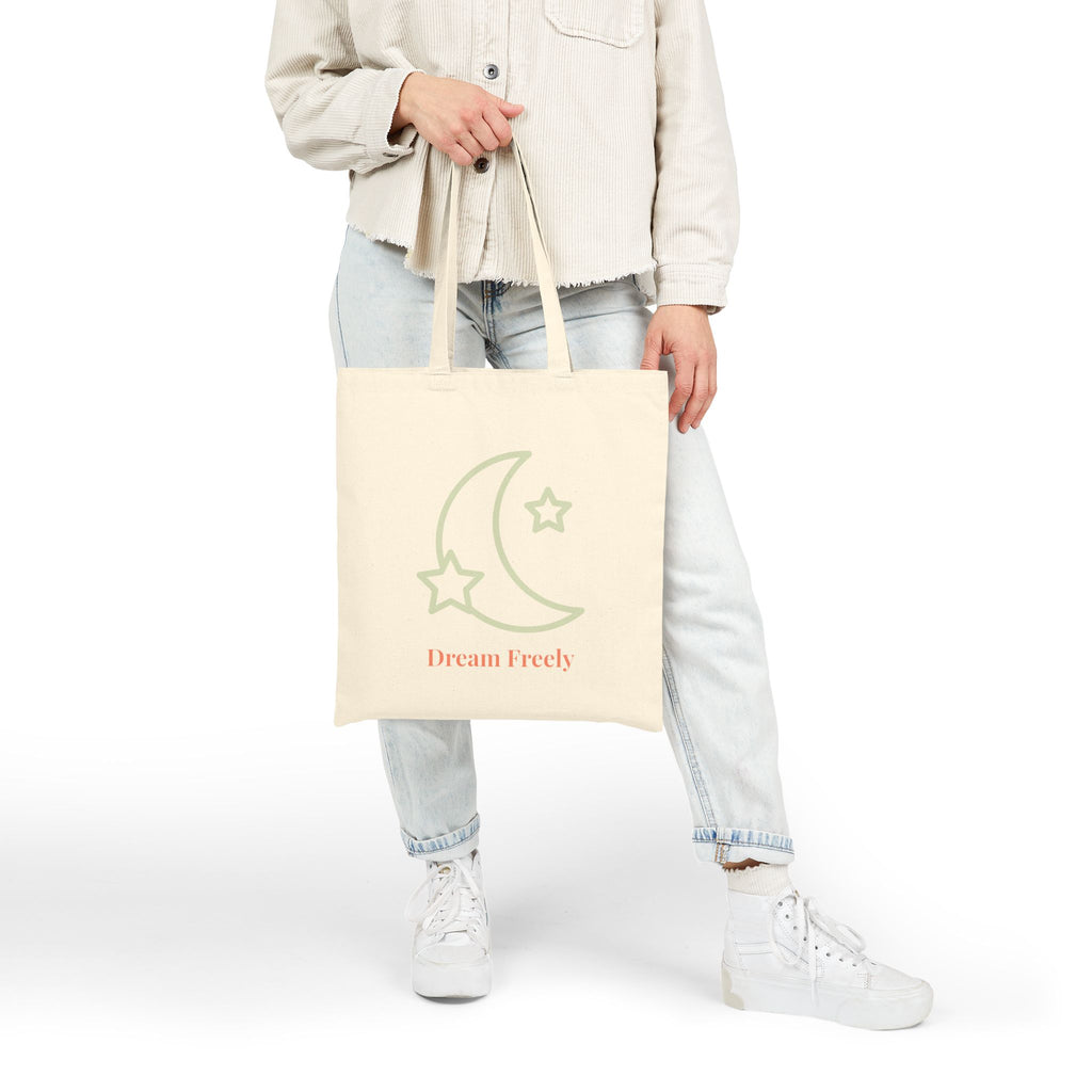 Dream Freely Cotton Canvas Tote Bag | Eco-Friendly Shopping Bag, Gift for Dreamers, Stars & Moon Design, Everyday Use, Sustainable Tote
